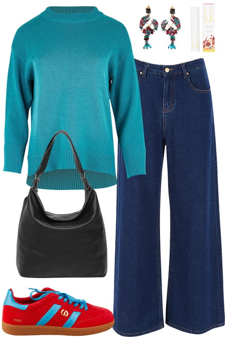 Teal Knit With Dark Denim
