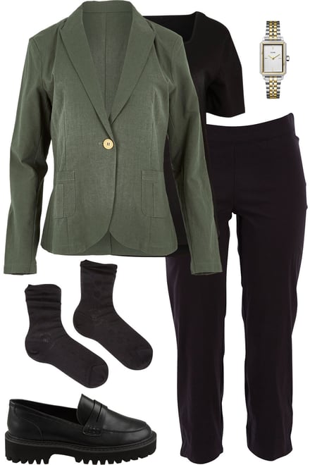 Khaki Blazer And Black Pants