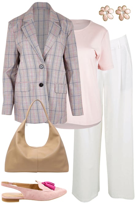 Grey-Pink Blazer & White Trousers