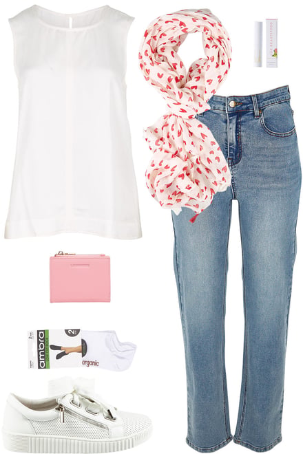 Ivory Tank & Light Denim & Pink Pops