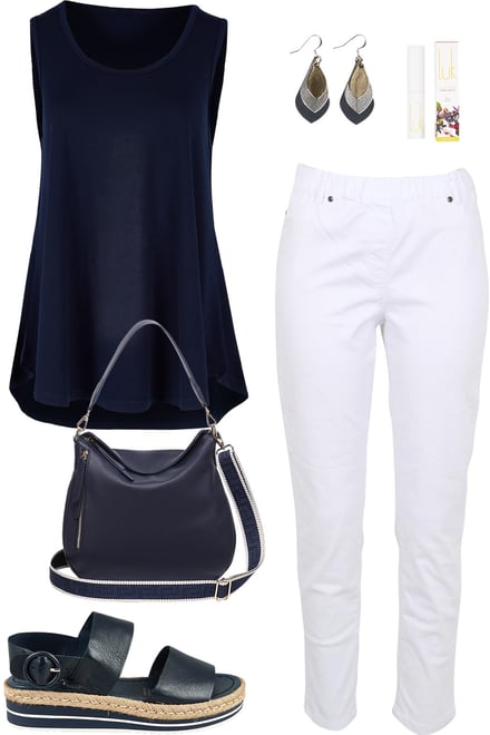 Navy Swing Tank With White Pants
