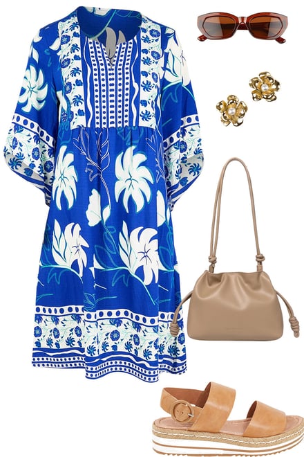 Royal Blue Sun Dress With Neutrals