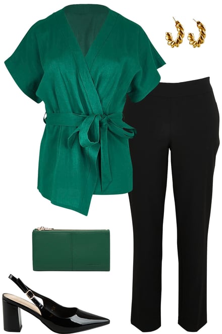 Emerald Kimono Top & Black Pants