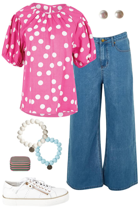 Pink Spot Top & Light Blue Denim