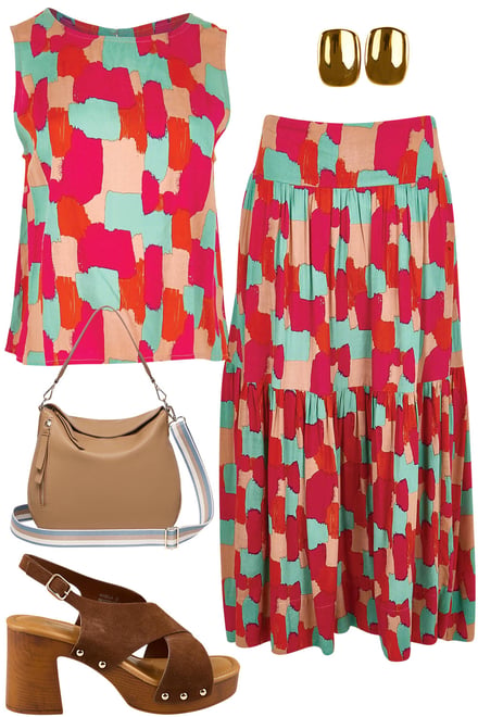 Paintbrush Print Top & Skirt Set