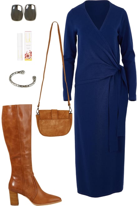Navy Tie Waist With Tan & Silver
