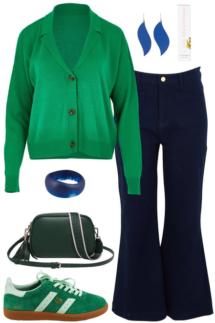 Vividgreen Collar Cardi & Navy Patch Pocket