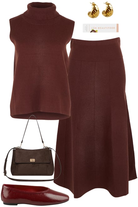 Mahogany Knit Vest And Skirt Set