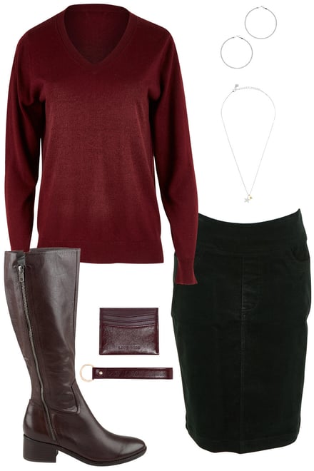 Burgundy Knit & Deepforest Cord Skirt