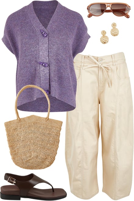 The Lavender Cardi With Barrel Jeans