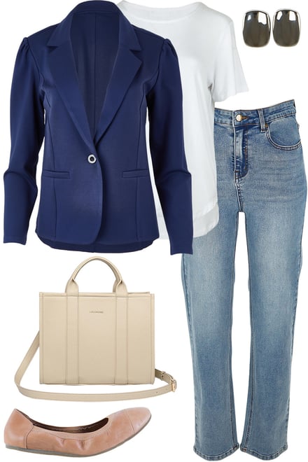 Navy Ponte Blazer With High Waisted Jeans