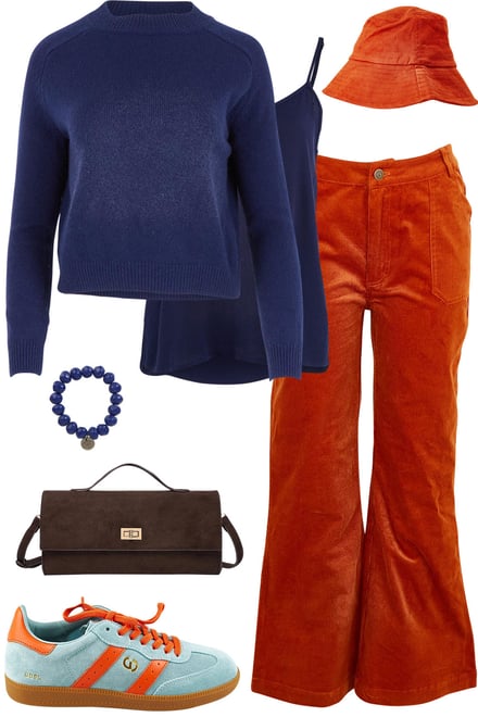 Twilight Merino Jumper With Rust Cords & Hat