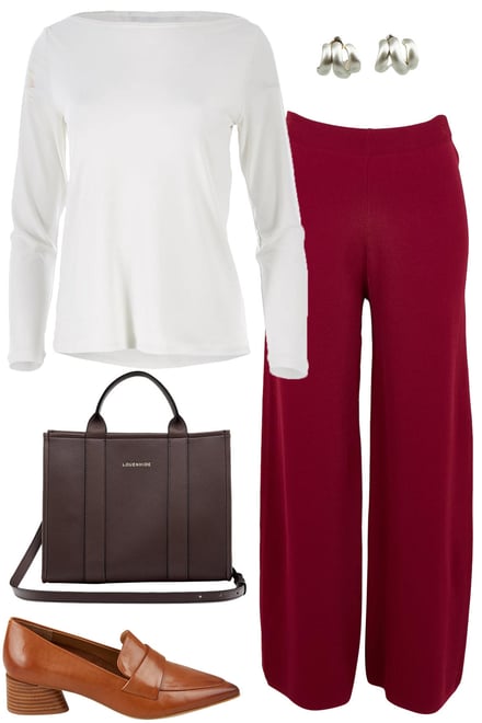 Boat Neck Top With Burgundy Milano Knit Pants