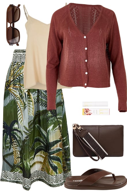 Cinnamon Cardi & Tropical Skirt