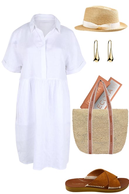 White Linen Thrown On Dress & Natural