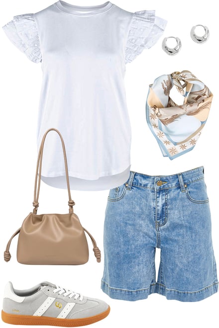 White Ruffle SleeveTop & Denim Shorts