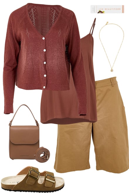 Cinnamon Cardi & Camel Shorts