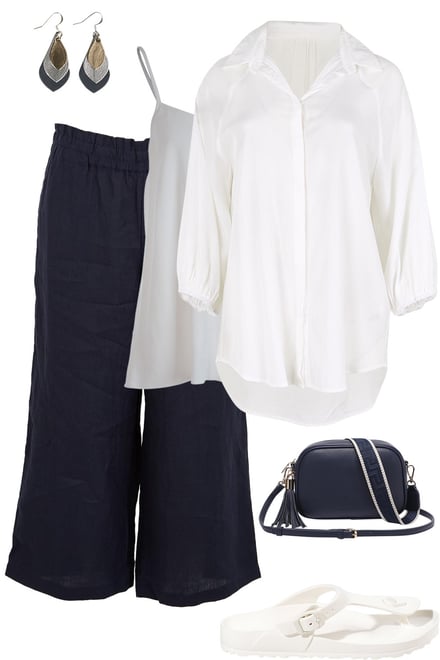 White Every Wear Shirt & Navy Pants