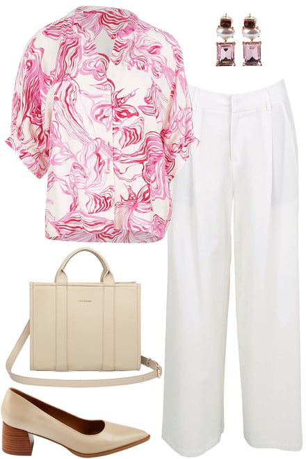 Pink Marble Shirt & White Pants