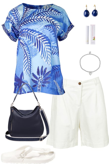 Blue Palm Cove Top & White Shorts