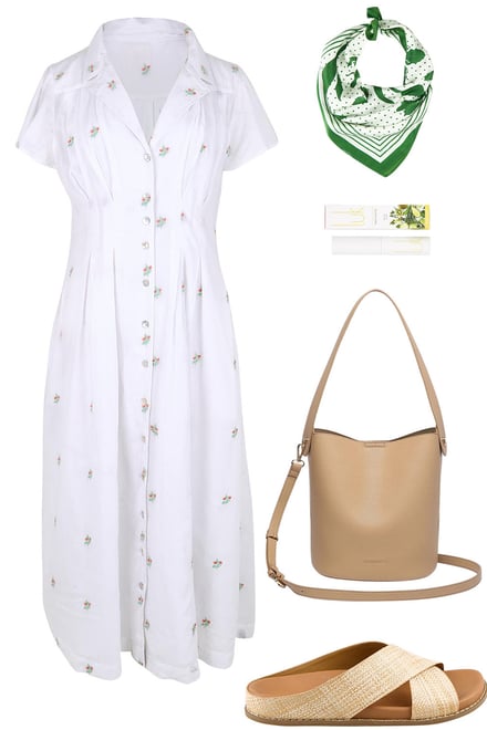 Flower Field Dress & Scarf With Naturals
