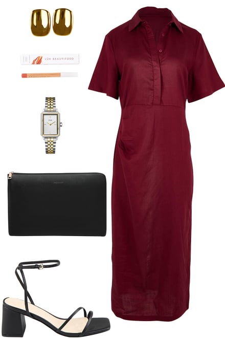 Burgundy Dress With Black & Gold