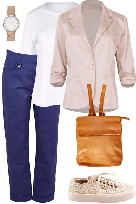 Stone Blazer & Campus Blue Pants