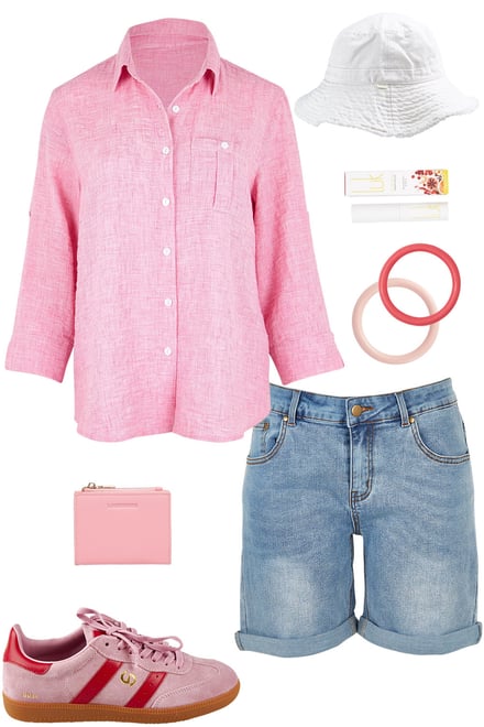 Rose Shirt & Light Denim Shorts