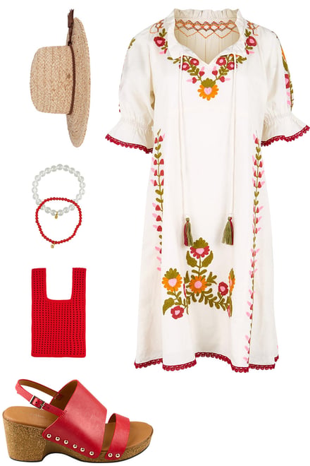 Acacia Cotton Dress With Red