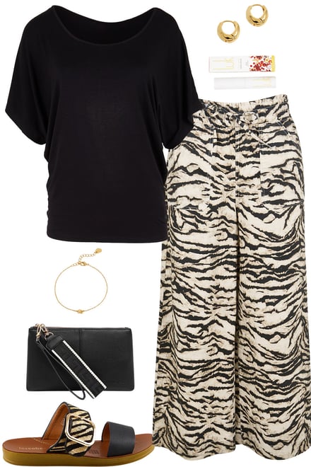 Black Tee & Animal Print Jeans