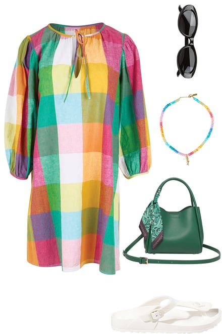 Multicheck Sundress With White Slides