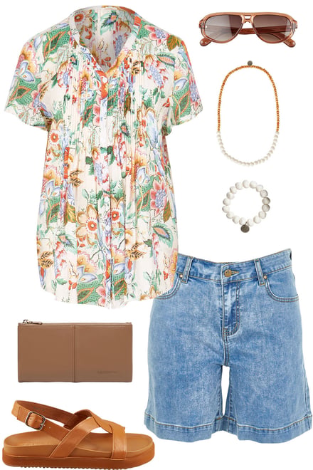 Sunny Day Blouse & Denim Shorts