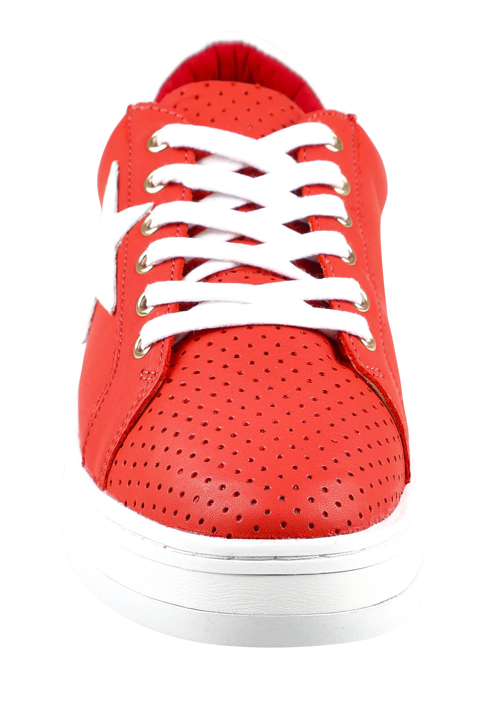 Product shot of the Pixie Leather Sneaker in colour Firewhite (Red), detail