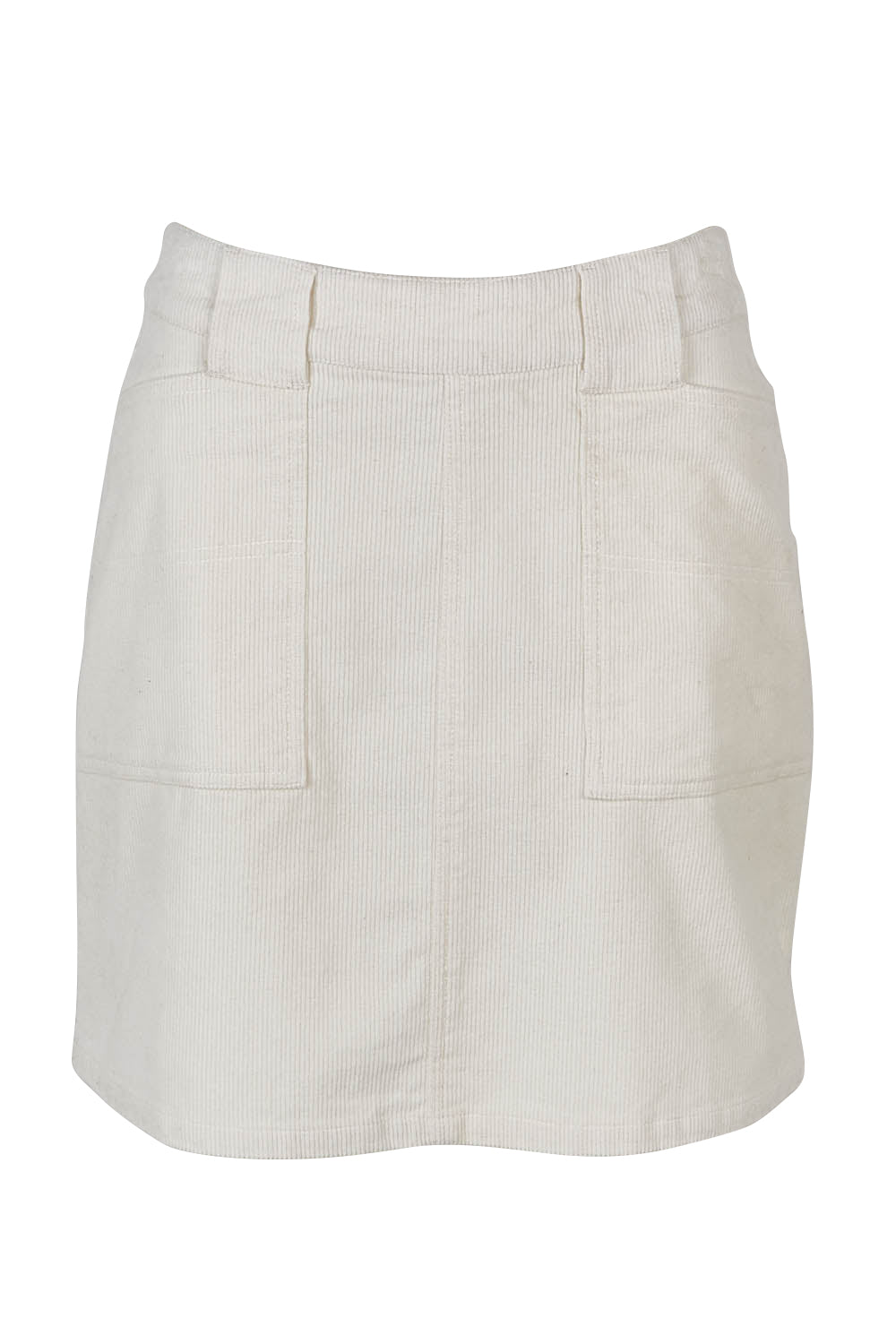 Product shot of the Emma Cord Skirt in colour Vwhite (White), from the front