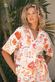A model wearing the Tyra Cotton Linen Shirt in colour Vwhite (White), from the front, showing the whole outfit