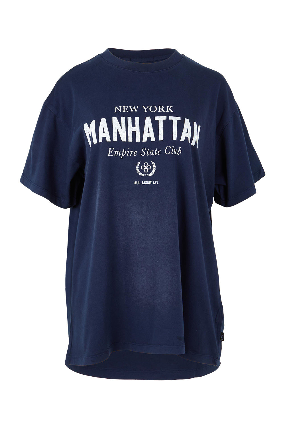 Product shot of the Manhattan Oversized Cotton Tee in colour Navy (Blue), from the front
