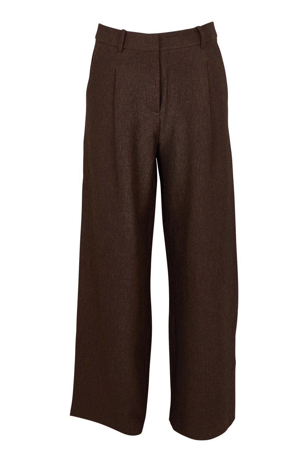 Product shot of the Romy Wide Leg Pant in colour Brown, from the front