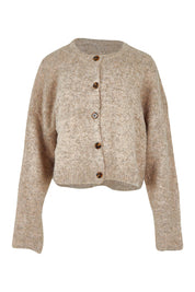 Product shot of the Billie Jean Cardi in colour Oat, from the front