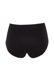 Product shot of the Bare Essentials Full Brief in colour Black (Black), from the back