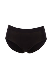 Product shot of the Bare Essentials Midi Brief in colour Black (Black), from the front