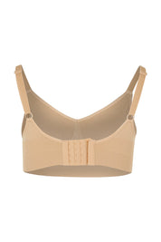 Product shot of the Bare Essentials Support Wirefree Bra in colour Beige, from the back