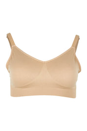 Product shot of the Bare Essentials Support Wirefree Bra in colour Beige, from the front