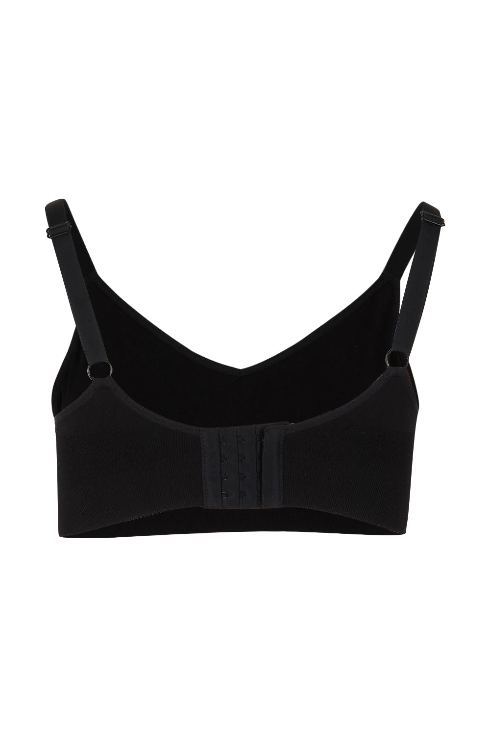 Product shot of the Bare Essentials Support Wirefree Bra in colour Black, from the back