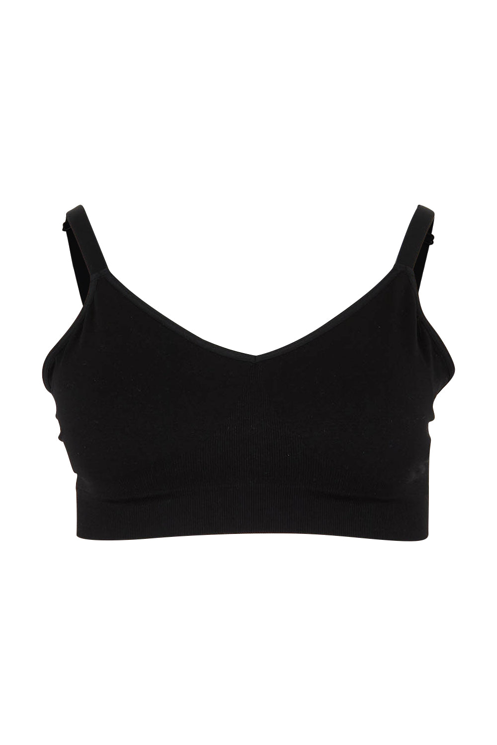 Product shot of the Bare Essentials Support Wirefree Bra in colour Black, from the front