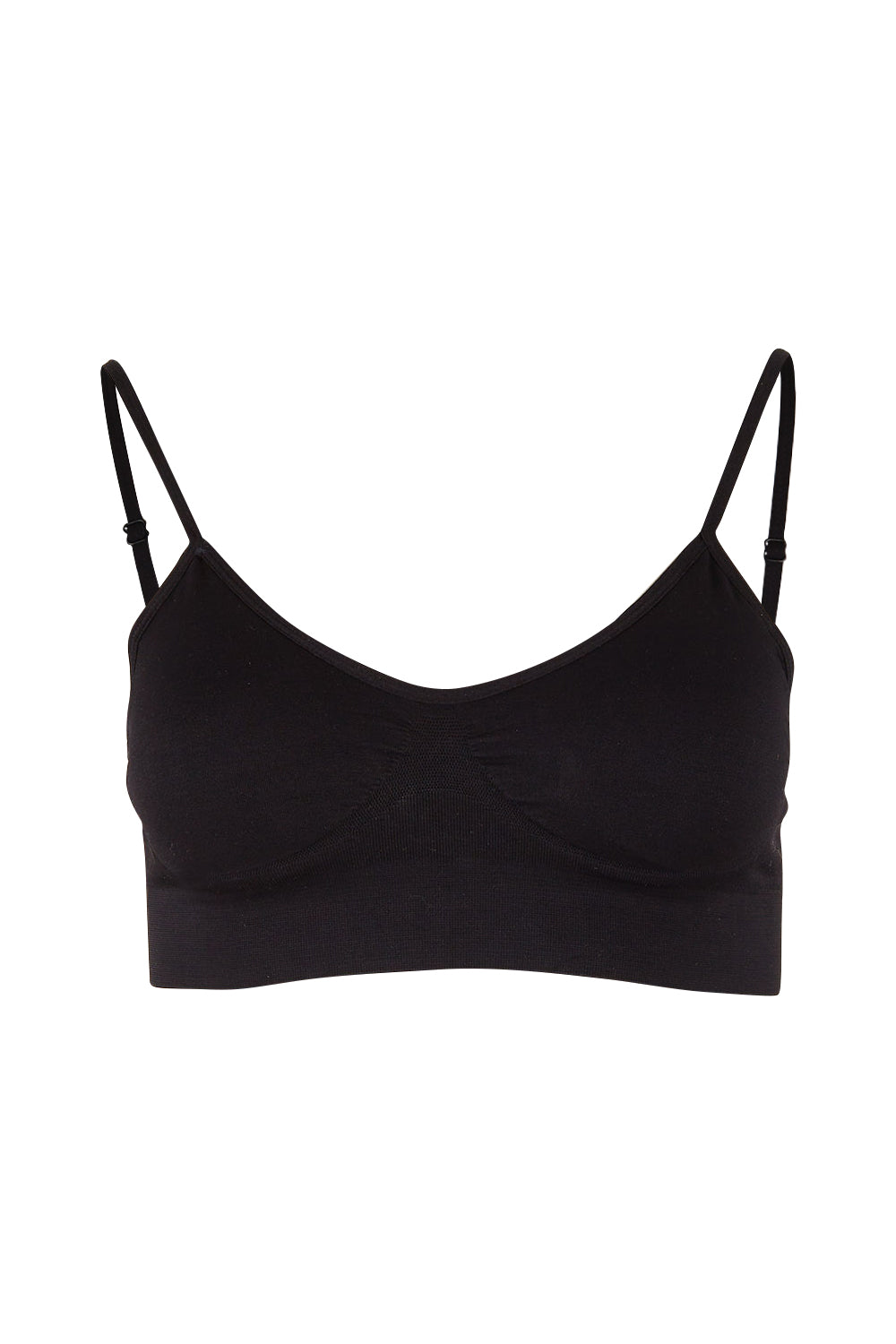 Product shot of the Bare Essentials Padded Wirefree Bra in colour Black (Black), from the front