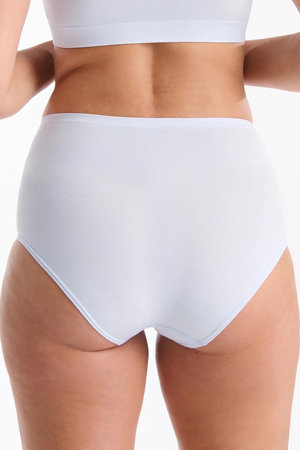 A model wearing the Pure Basics Modal Full Briefs 2 Pack in colour Aurablue (Blue), from the back