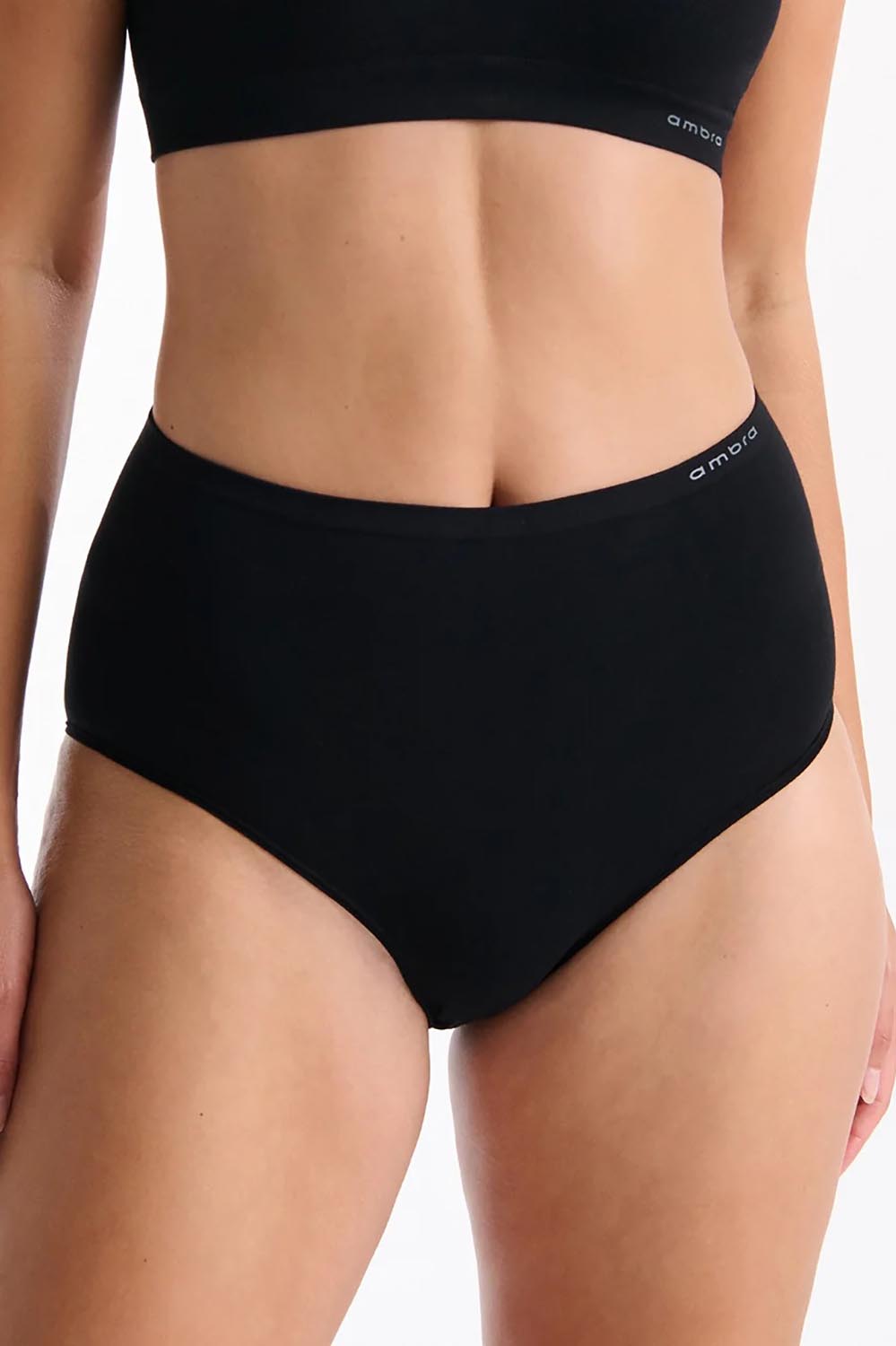 A model wearing the Pure Basics Modal Full Briefs 2 Pack in colour Black (Black), from the front, cropped image