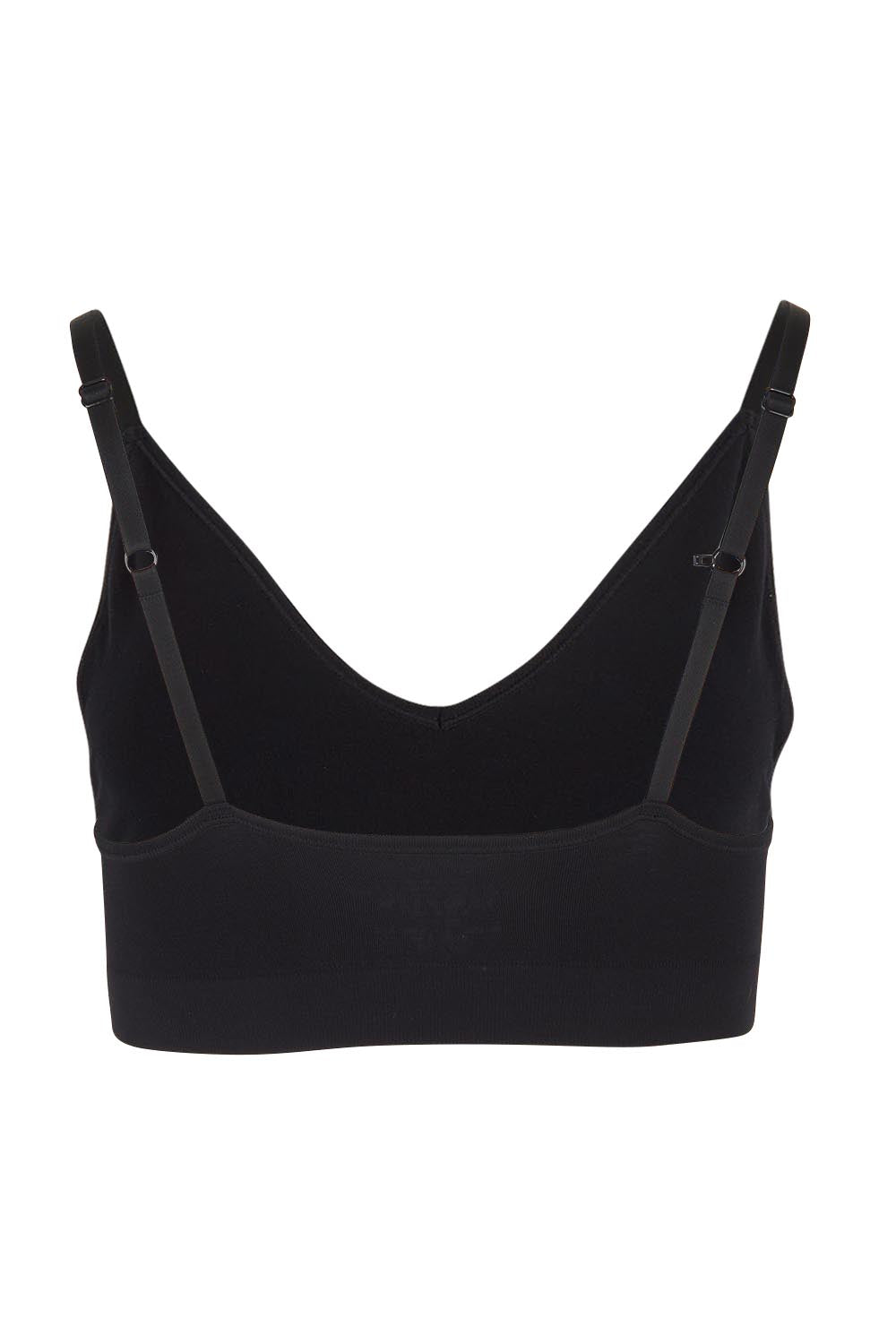 Product shot of the Pure Basics Triangle Modal Bralette in colour Black (Black), from the back