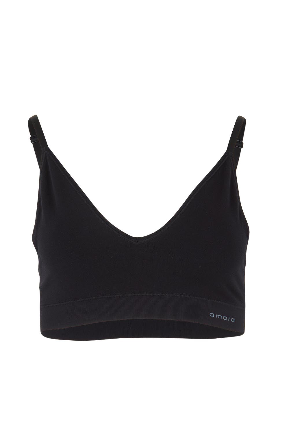 Product shot of the Pure Basics Triangle Modal Bralette in colour Black (Black), from the front