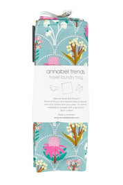 Product shot of the Australian Made Travel Laundry Bag in colour Wildflower (Blue), from the front